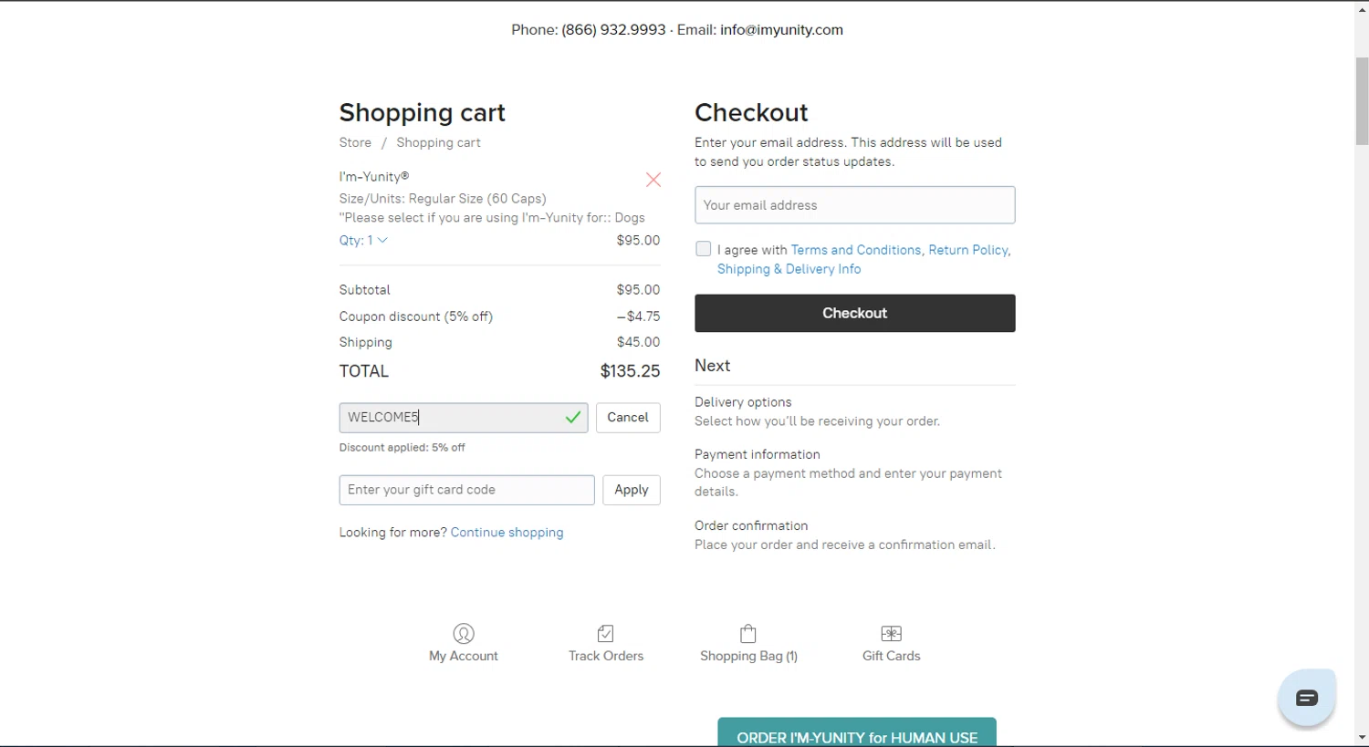 I'm-Yunity checkout page showing I'm-Yunity promo code box | Screenshot taken by SimplyCodes community member on Jul 22, 2024