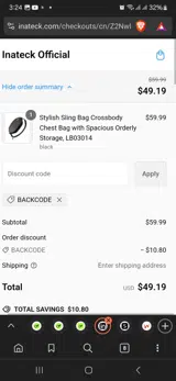 Backcode coupon verification screenshot