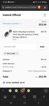 Welcome coupon verification screenshot