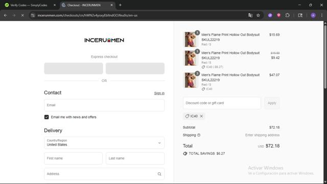 Incerunmen checkout page showing Incerunmen discount code box | Screenshot taken by SimplyCodes community member on Sep 13, 2025