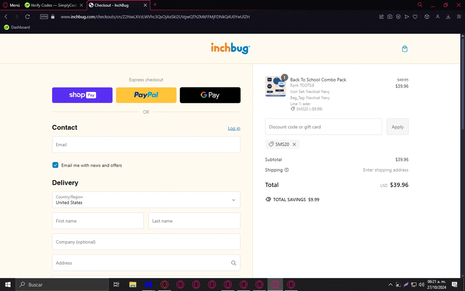 where to use InchBug promo code box