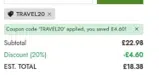 TRAVEL20 coupon verification screenshot