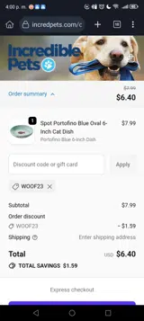 WOOF23 coupon verification screenshot