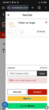 TSR2 coupon verification screenshot