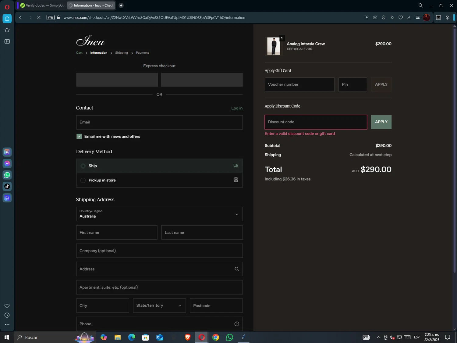 Incu promo code screenshot showing code cs10 applied at Incu checkout page. Uploaded by SimplyCodes community member hollowknight on Feb 22, 2025