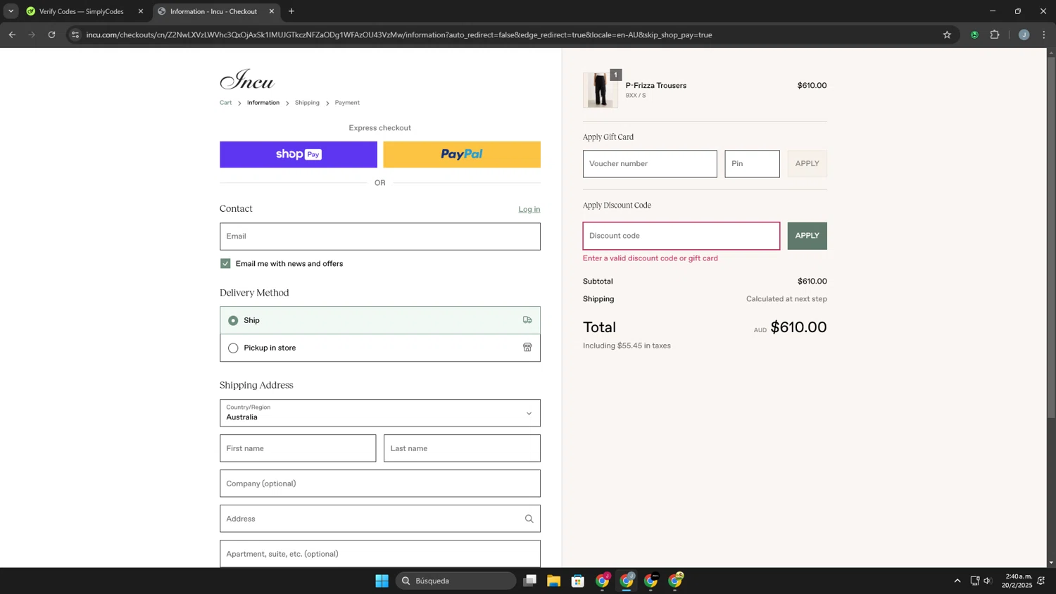 Incu promo code screenshot showing code CS15 applied at Incu checkout page. Uploaded by SimplyCodes community member Khaiden on Feb 20, 2025