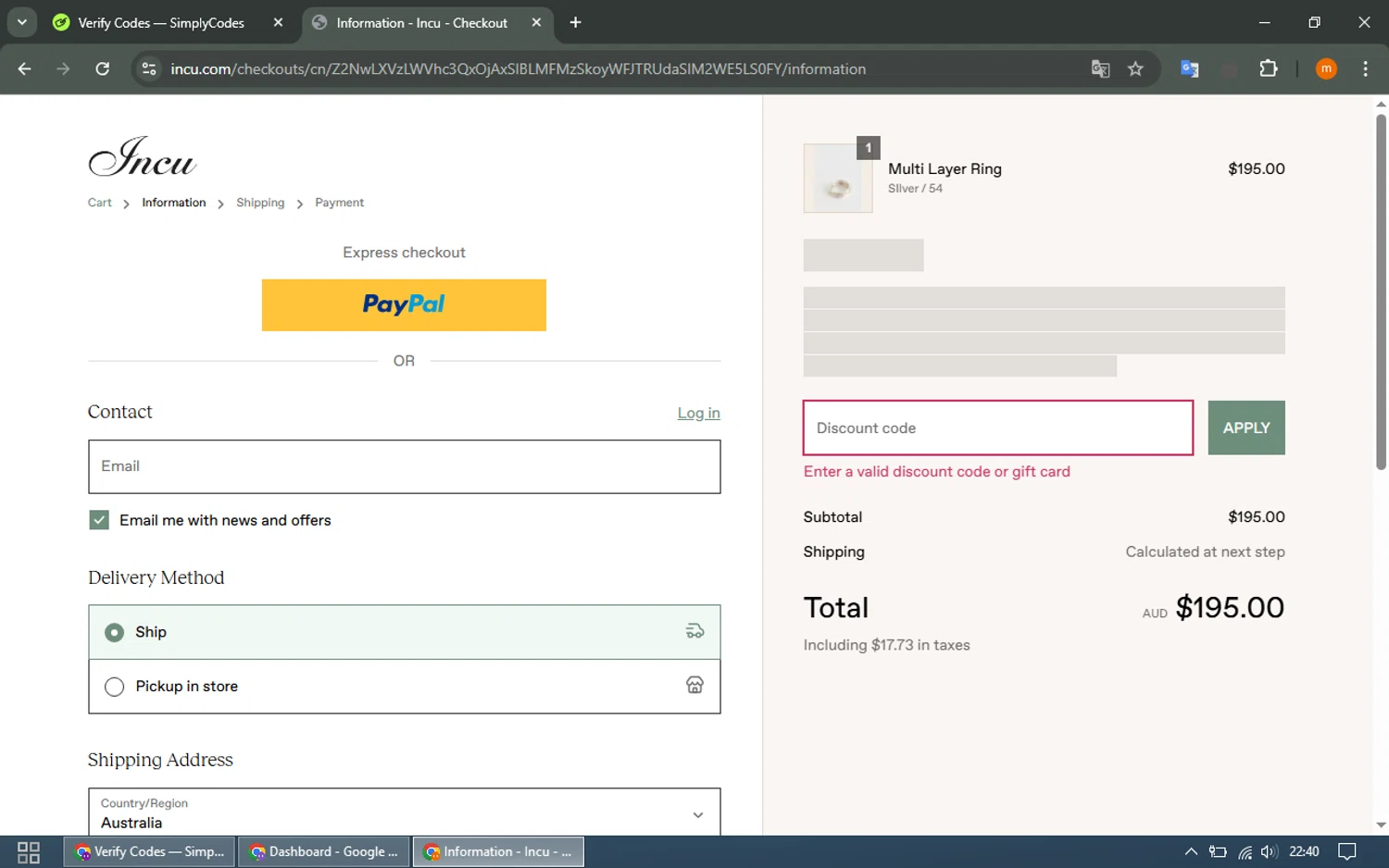 Incu promo code screenshot showing code CS15 applied at Incu checkout page. Uploaded by SimplyCodes community member EpicTracker8800 on Mar 17, 2025
