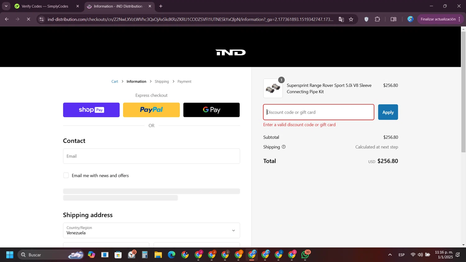 IND Distribution discount code screenshot showing code LABOR24 applied at IND Distribution checkout page. Uploaded by SimplyCodes community member VictoriousPioneer4638 on Jan 2, 2025