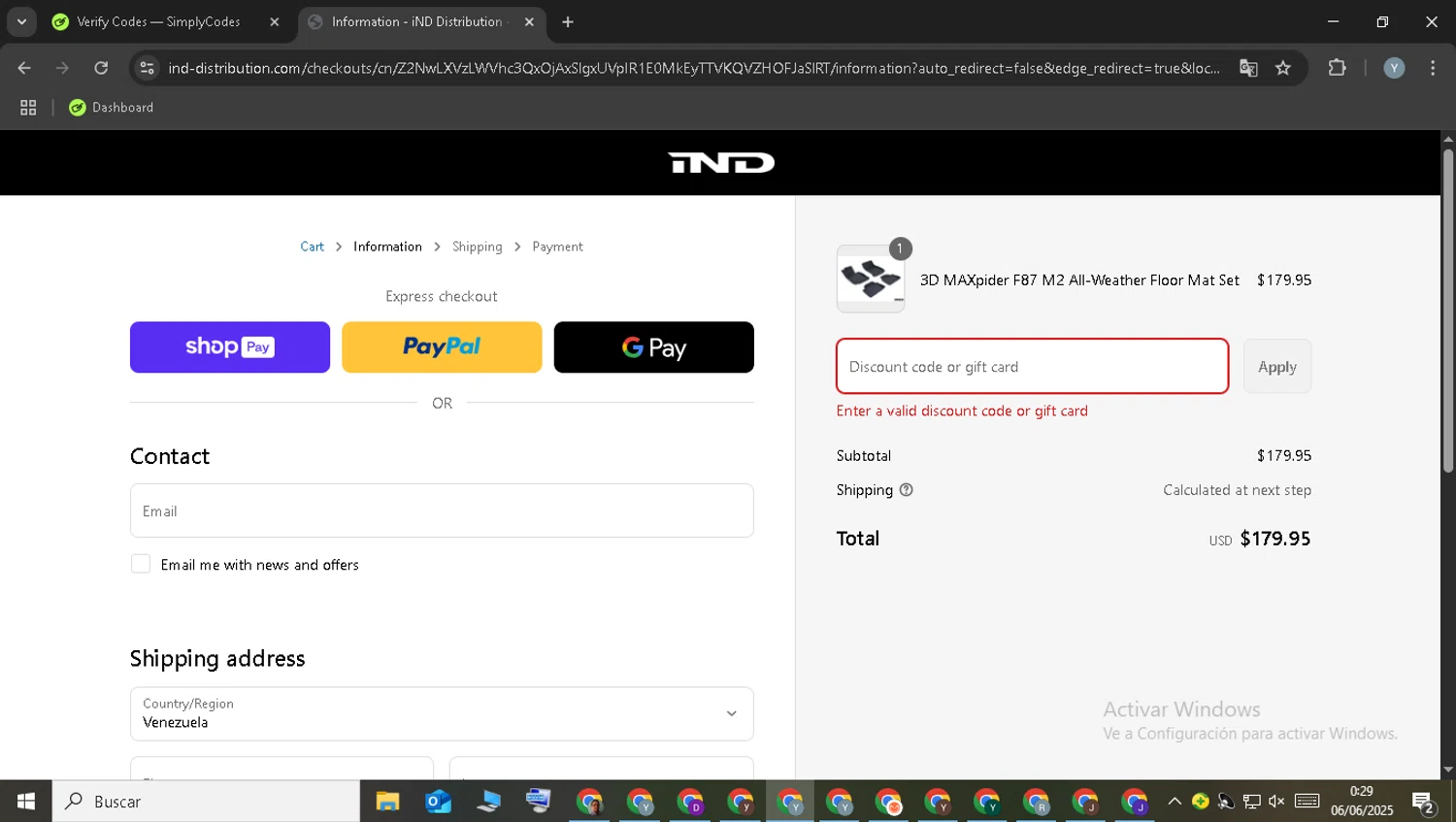 IND Distribution discount code screenshot showing code MEM25 applied at IND Distribution checkout page. Uploaded by SimplyCodes community member LuckySentinel8990 on Jun 6, 2025