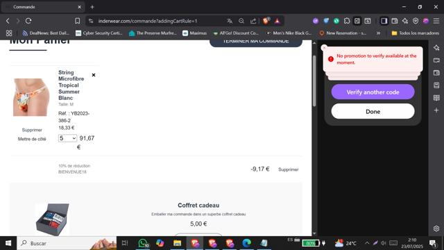 Inderwear checkout page showing Inderwear discount code box | Screenshot taken by SimplyCodes community member on Jul 23, 2025