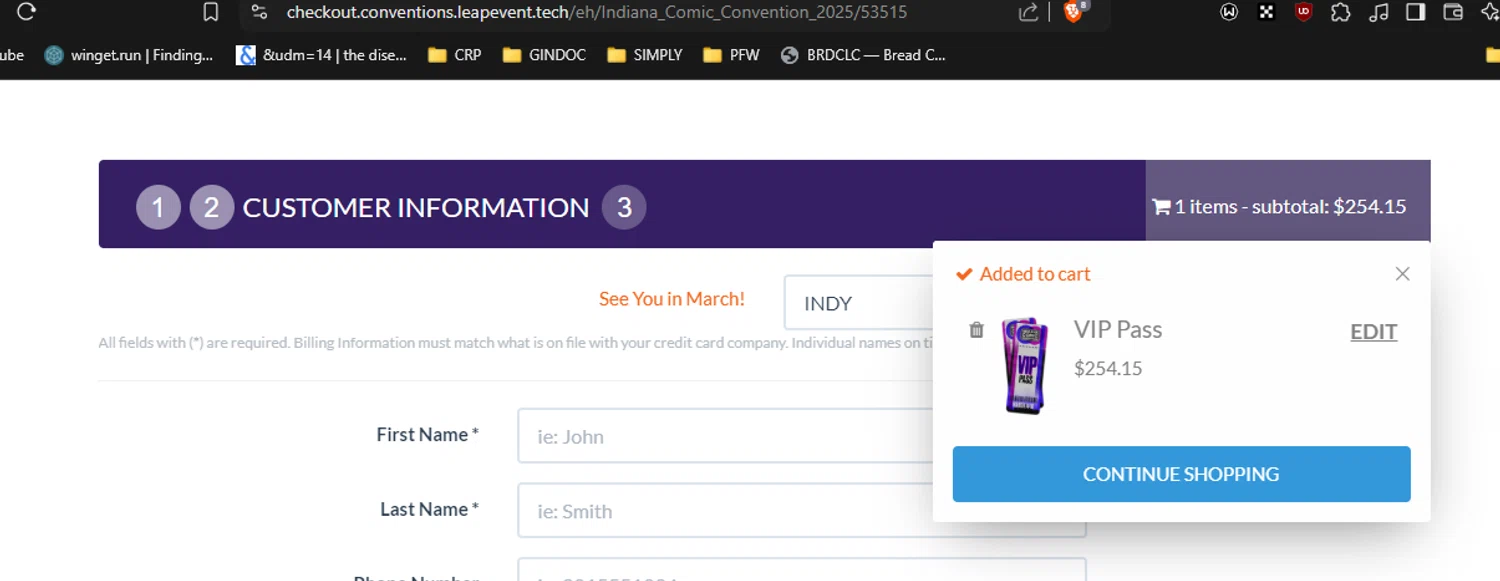 Indiana Comic Convention promo code screenshot showing code INDY applied at Indiana Comic Convention checkout page. Uploaded by SimplyCodes community member RickhiK on Dec 17, 2024