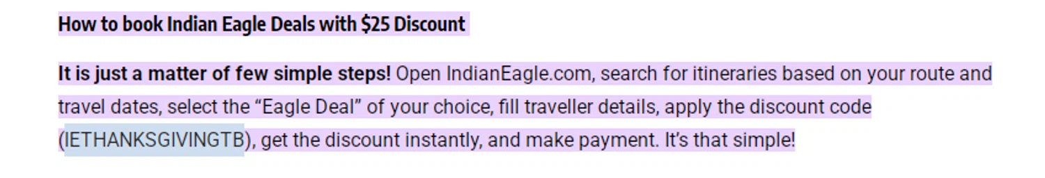 Indian Eagle coupon code screenshot showing code IETHANKSGIVINGTB applied at Indian Eagle checkout page. Uploaded by SimplyCodes community member RonaldAcunaJr on Nov 22, 2025