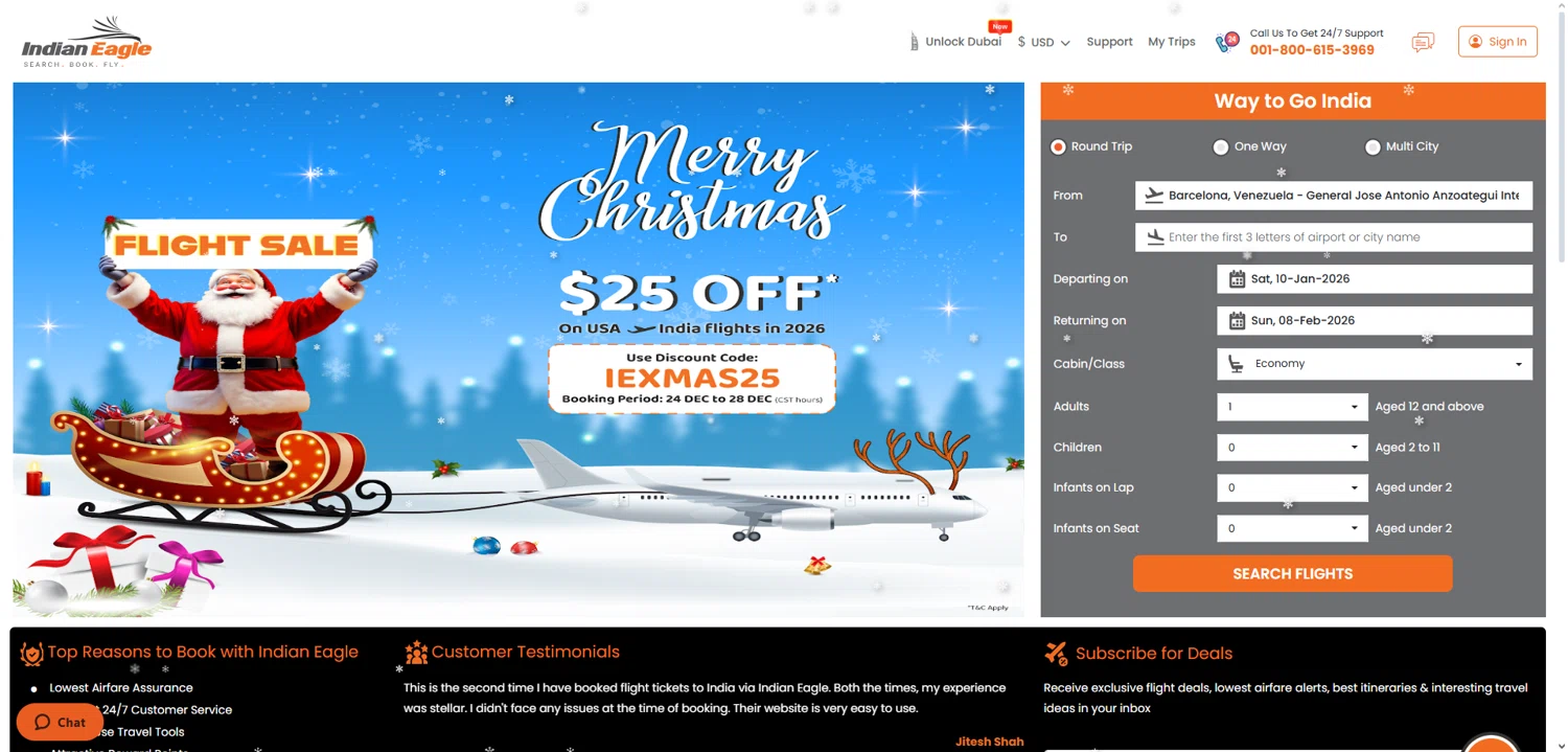 Indian Eagle coupon code screenshot showing code iexmas25 applied at Indian Eagle checkout page. Uploaded by SimplyCodes community member Dorothy on Dec 27, 2025