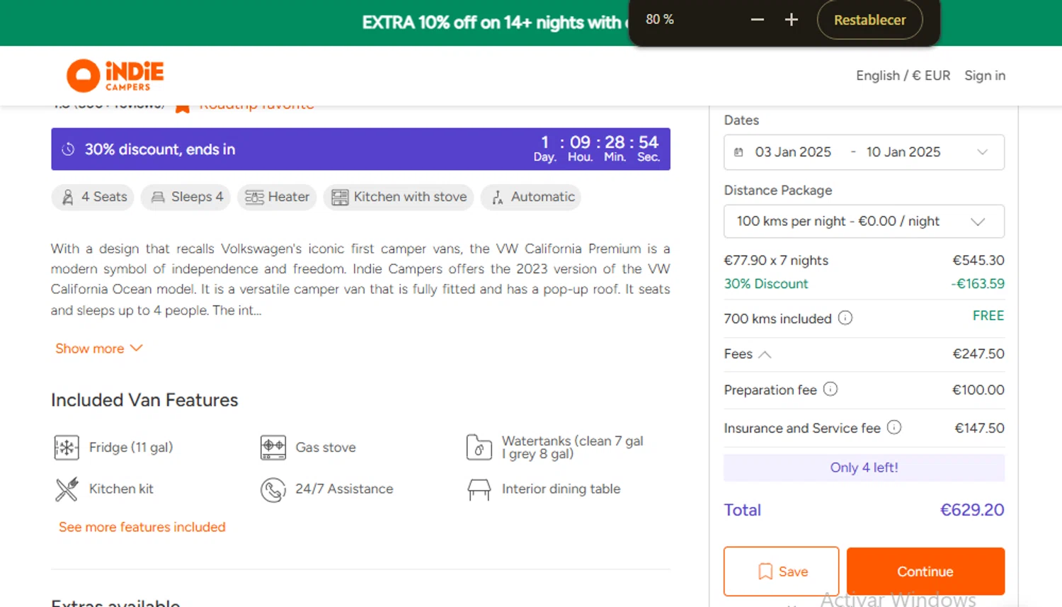 Indie Campers checkout page showing Indie Campers promo code box | Screenshot taken by SimplyCodes community member on Jan 1, 2025