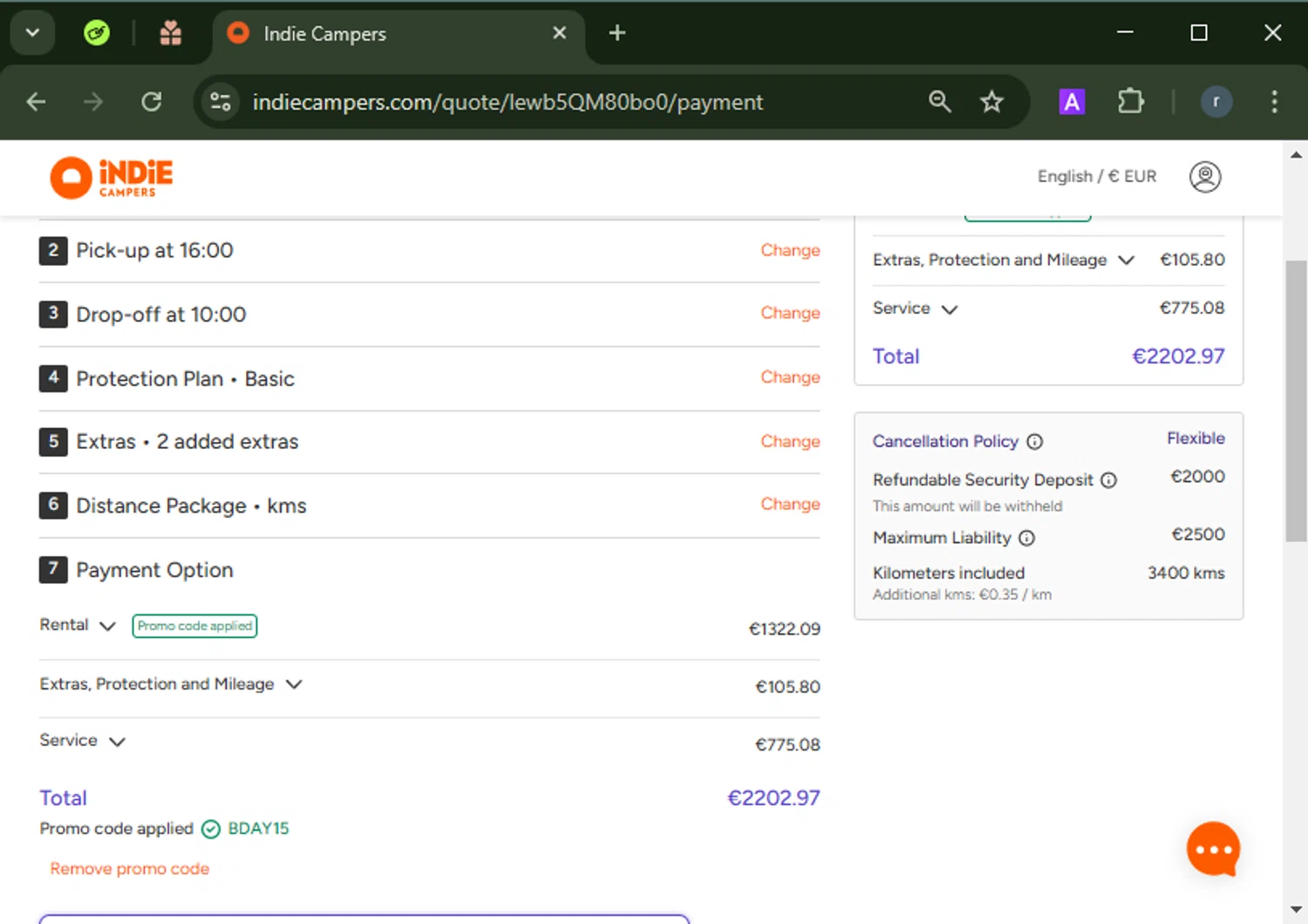 Indie Campers checkout page showing Indie Campers promo code box | Screenshot taken by SimplyCodes community member on Feb 5, 2025