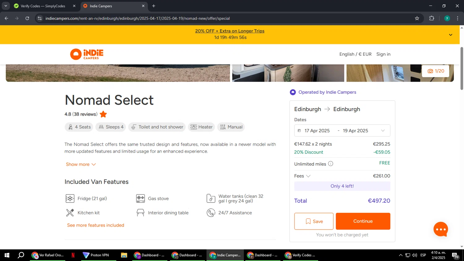Indie Campers checkout page showing Indie Campers promo code box | Screenshot taken by SimplyCodes community member on Apr 2, 2025