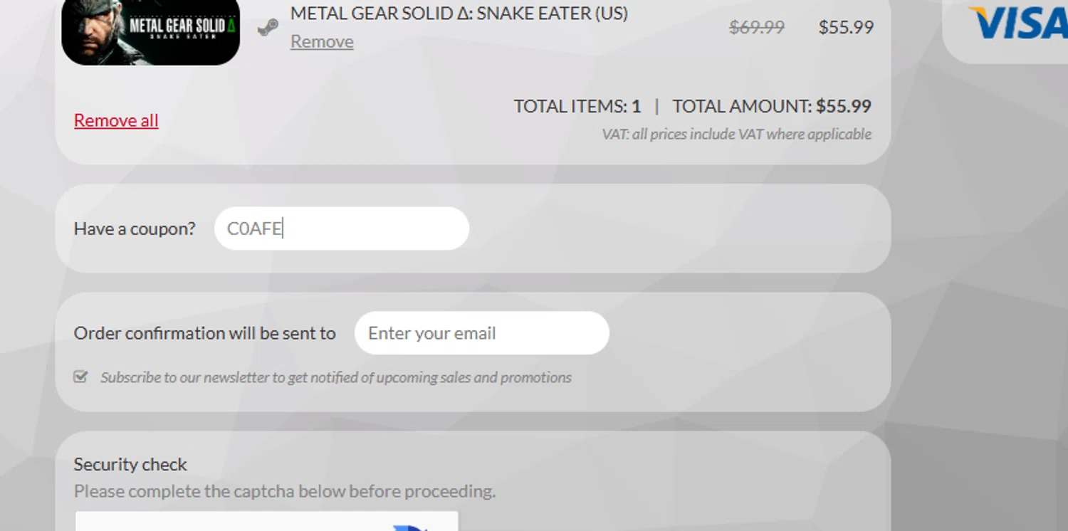 IndieGala promo code screenshot showing code C0AFE applied at IndieGala checkout page. Uploaded by SimplyCodes community member SilverMonarch6357 on Apr 16, 2025