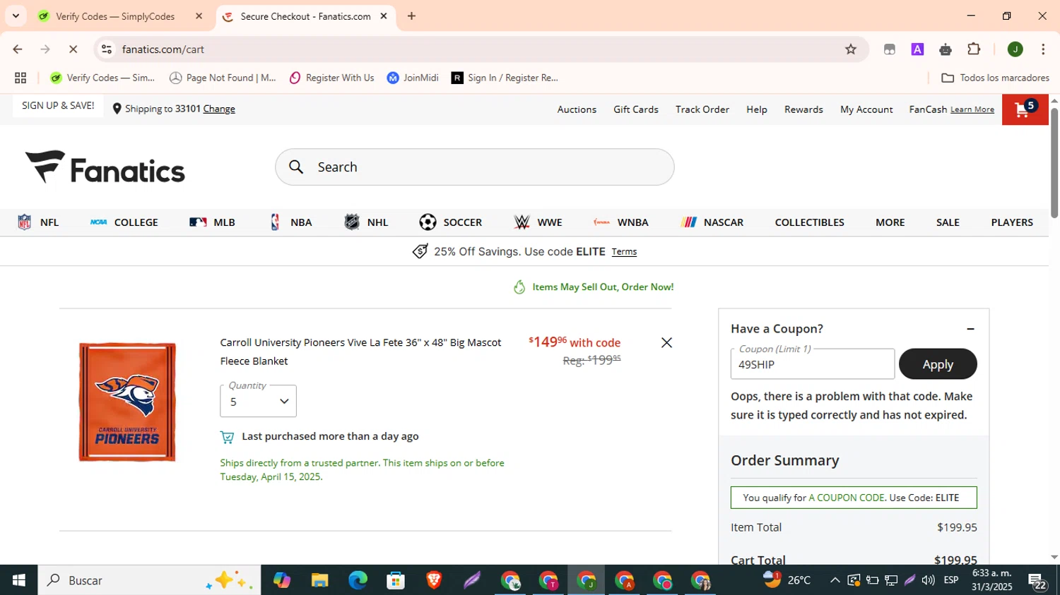 Indie Lee promo code screenshot showing code THEHOLYGLOSSPEL applied at Indie Lee checkout page. Uploaded by SimplyCodes community member BonusShopper323 on Apr 1, 2025