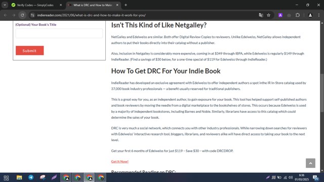 IndieReader checkout page showing IndieReader coupon code box | Screenshot taken by SimplyCodes community member on Mar 1, 2025