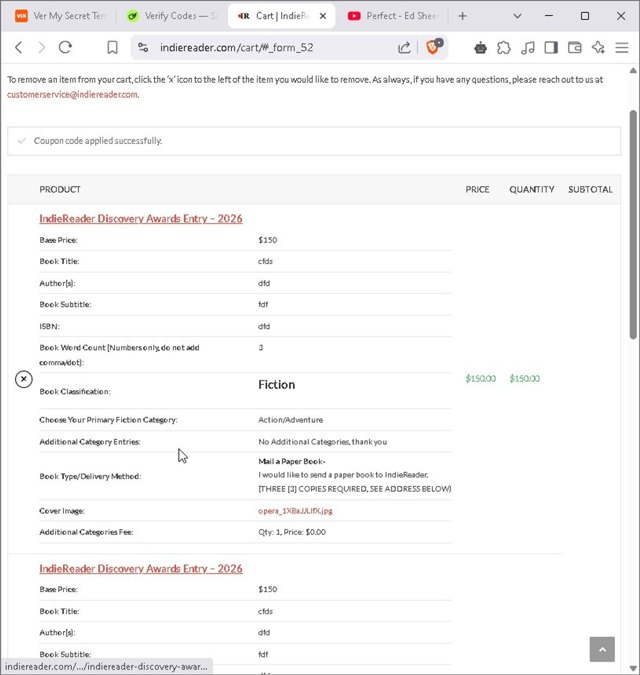 IndieReader checkout page showing IndieReader coupon code box | Screenshot taken by SimplyCodes community member on Apr 8, 2025