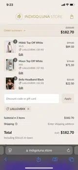 Indigo Luna coupon verification screenshot