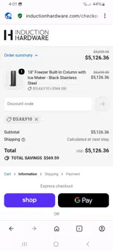 Induction Hardware coupon verification screenshot