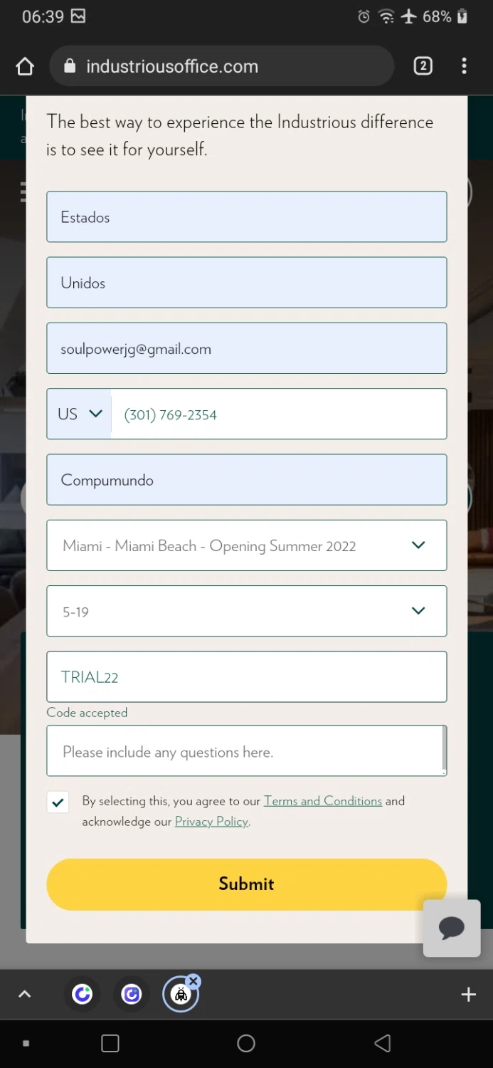 Industrious Office checkout page showing Industrious Office promo code box | Screenshot taken by SimplyCodes community member on Jun 5, 2022