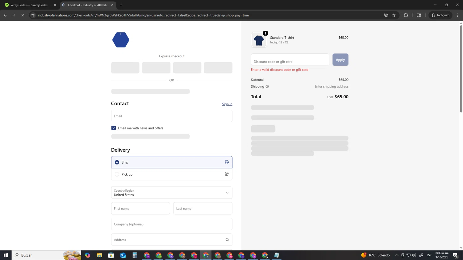 Industry of All Nations discount code screenshot showing code Sophia10 applied at Industry of All Nations checkout page. Uploaded by SimplyCodes community member AVATIGRITO on Oct 3, 2025