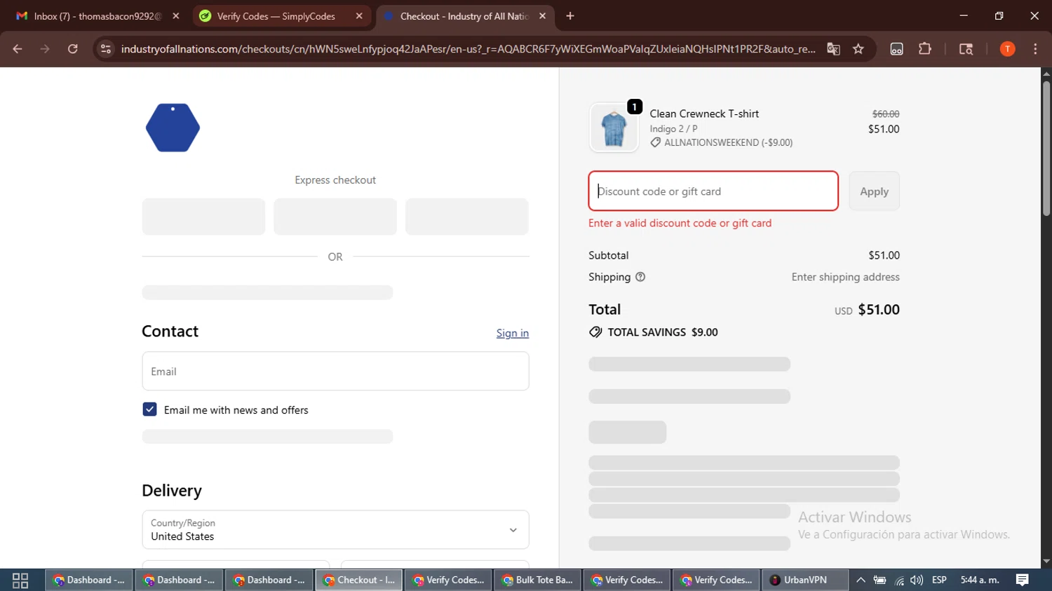 Industry of All Nations discount code screenshot showing code OLIEN10 applied at Industry of All Nations checkout page. Uploaded by SimplyCodes community member DiscountWizard3787 on Nov 30, 2025