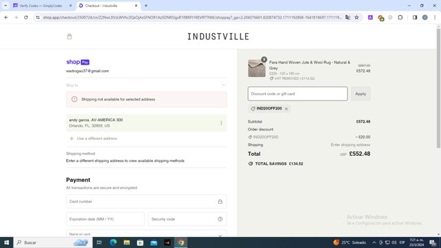 Industville checkout page showing Industville promo code box | Screenshot taken by SimplyCodes community member on Mar 23, 2024