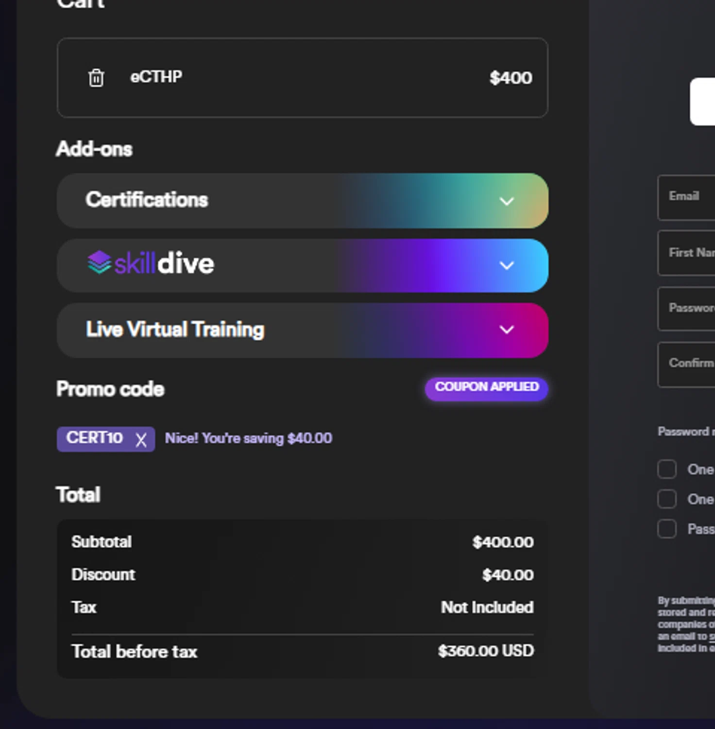 where to use INE promo code box