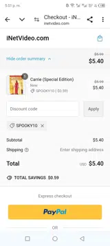 Spooky10 coupon verification screenshot