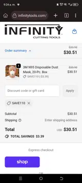SAVE110 coupon verification screenshot