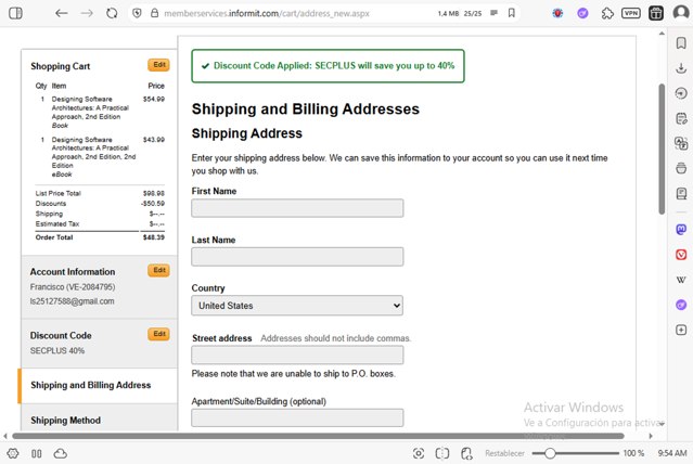 InformIT checkout page showing InformIT discount code box | Screenshot taken by SimplyCodes community member on Aug 11, 2025