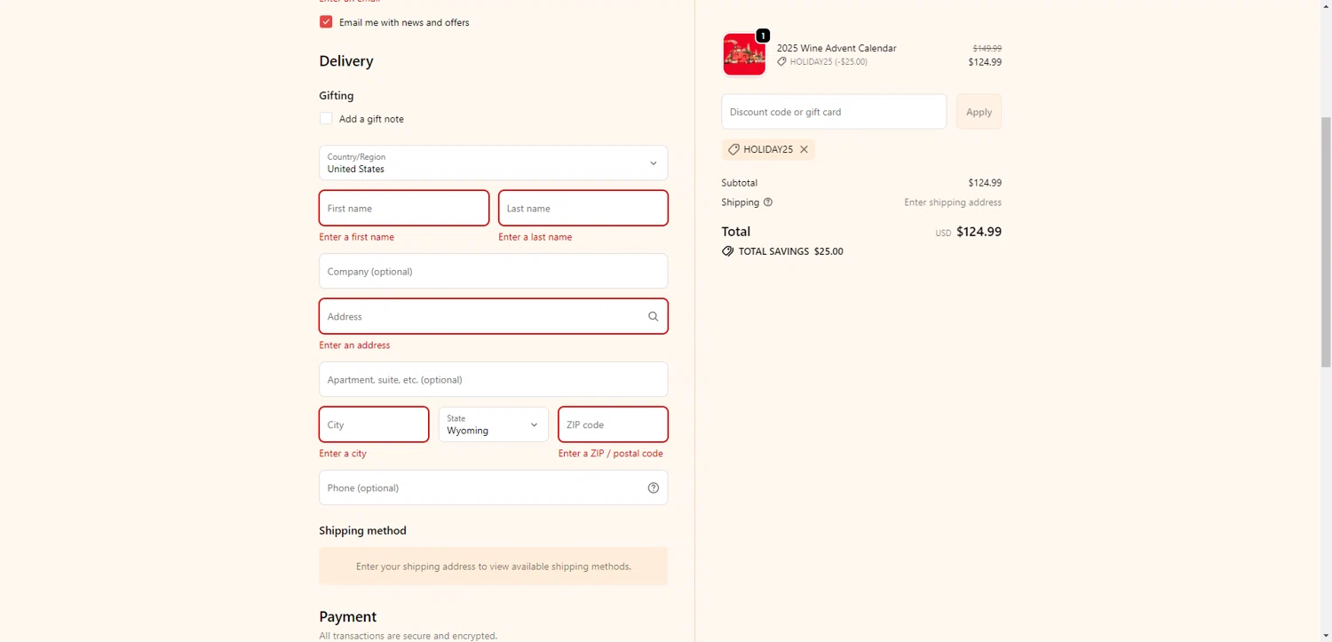 In Good Taste discount code screenshot showing code HOLIDAY25 applied at In Good Taste checkout page. Uploaded by SimplyCodes community member ScanRanger3503 on Dec 23, 2025