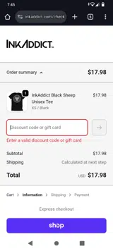 INK10 coupon verification screenshot