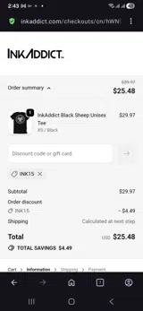 INK15 coupon verification screenshot