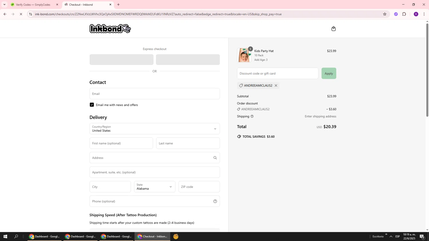 Inkbond coupon code screenshot showing code ANDREEAMICLAUS2 applied at Inkbond checkout page. Uploaded by SimplyCodes community member ukemochi on Jun 22, 2025