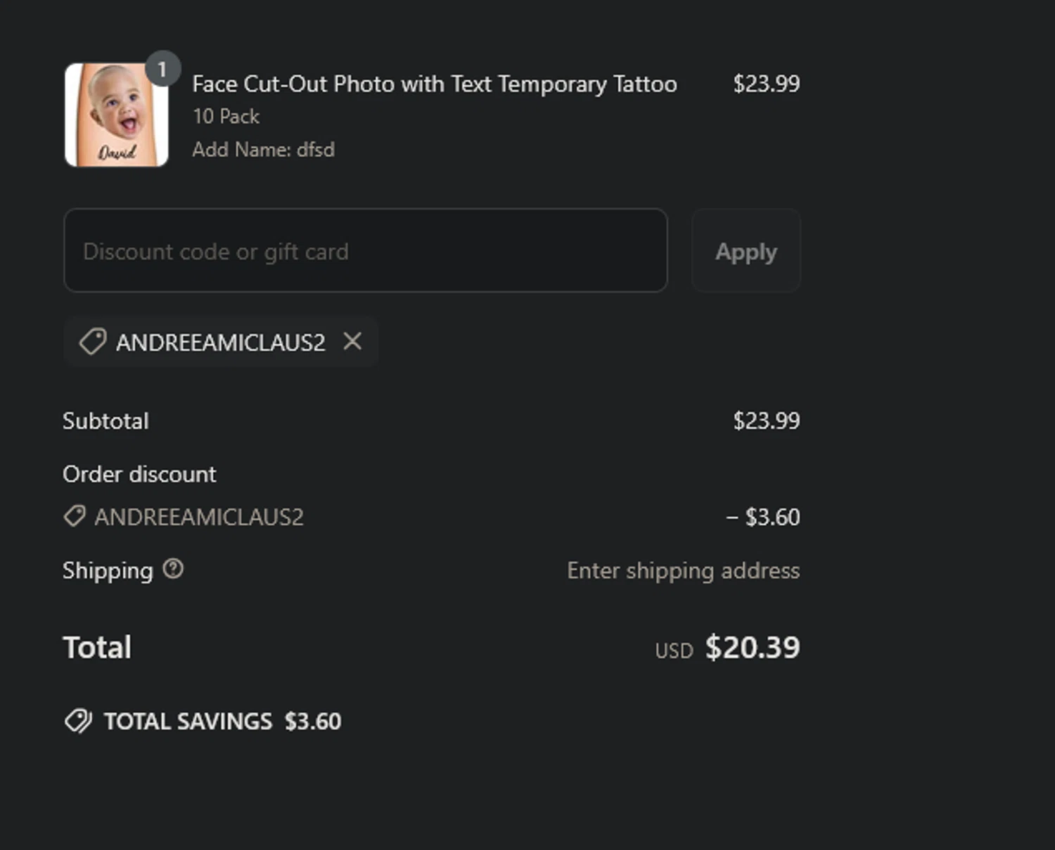 Inkbond coupon code screenshot showing code ANDREEAMICLAUS2 applied at Inkbond checkout page. Uploaded by SimplyCodes community member xocelot44x on Mar 26, 2025