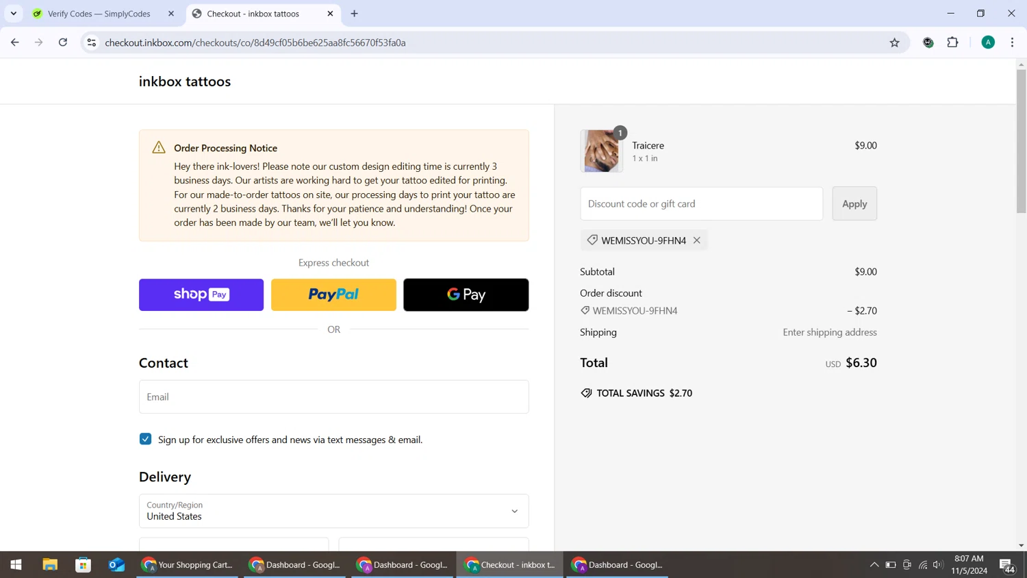 where to use Inkbox promo code box