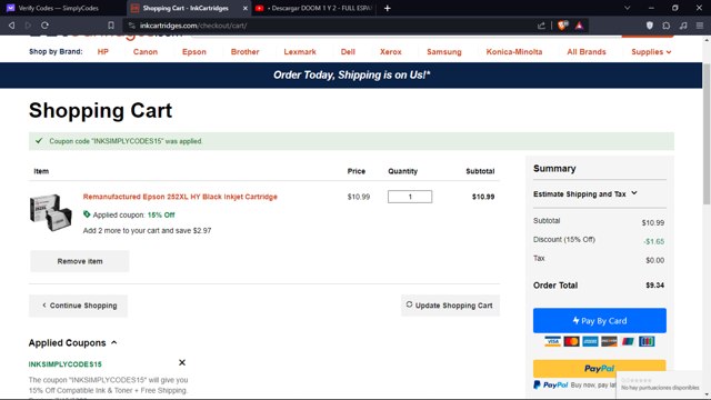 InkCartridges.com checkout page showing InkCartridges.com promo code box | Screenshot taken by SimplyCodes community member on Oct 11, 2023