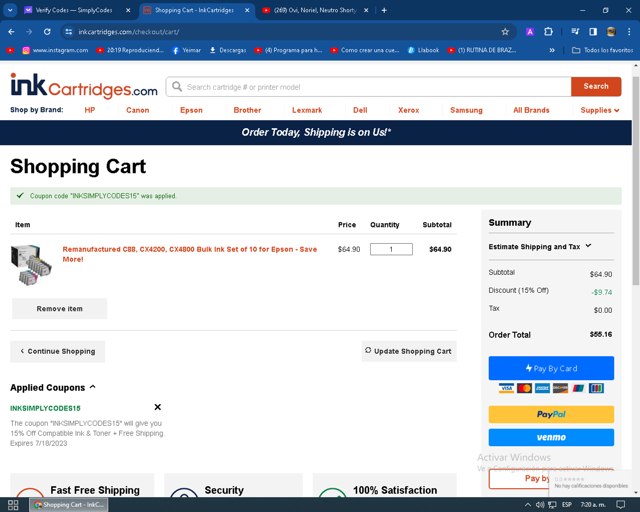 InkCartridges.com checkout page showing InkCartridges.com promo code box | Screenshot taken by SimplyCodes community member on Feb 28, 2024