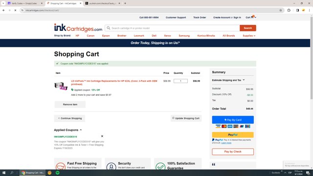 InkCartridges.com checkout page showing InkCartridges.com promo code box | Screenshot taken by SimplyCodes community member on Jan 6, 2024