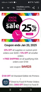 Save25 coupon verification screenshot