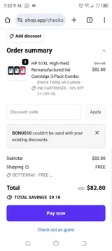 BONUS10 coupon verification screenshot