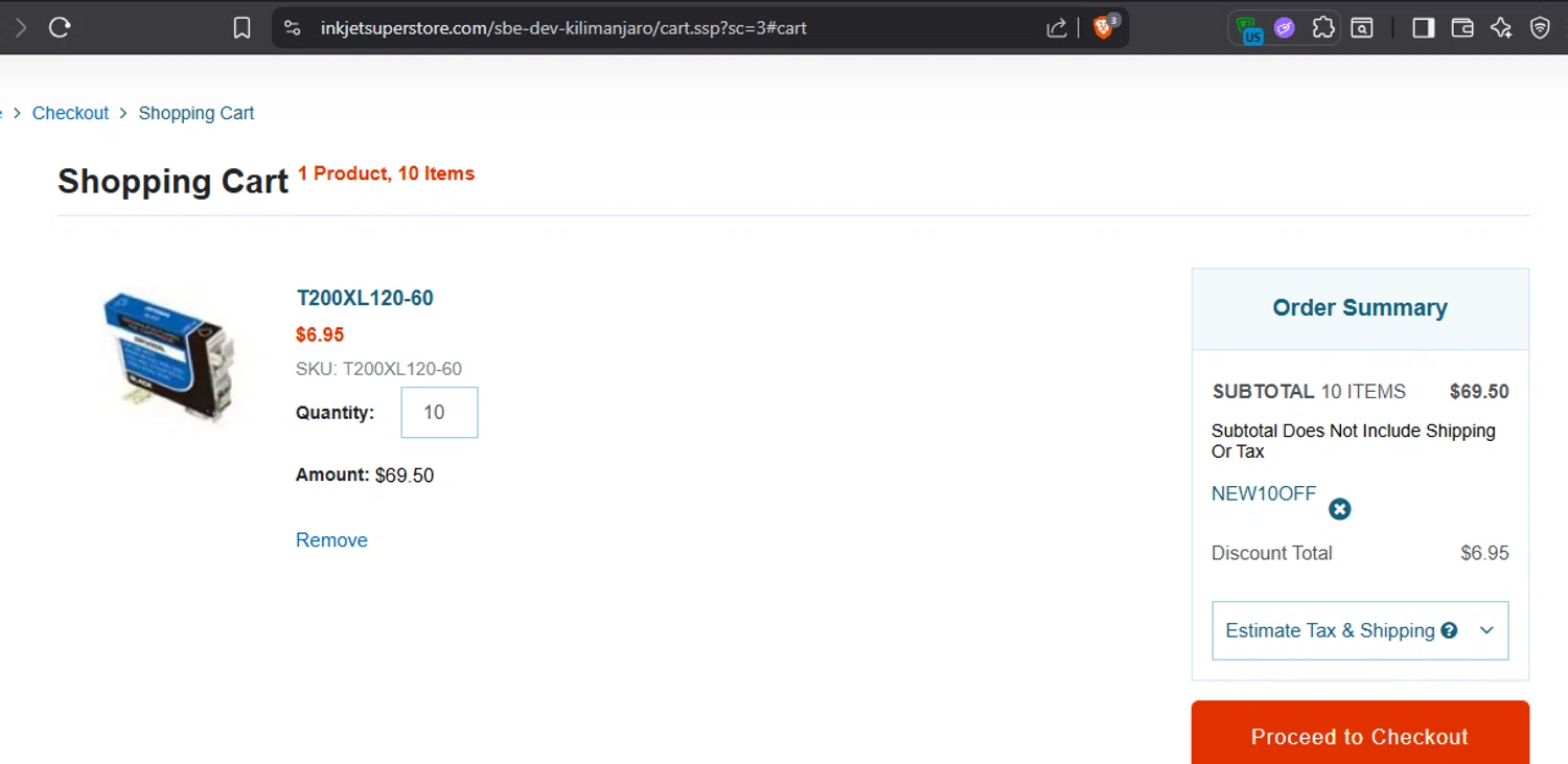 Inkjetsuperstore.com checkout page showing Inkjetsuperstore.com promo code box | Screenshot taken by SimplyCodes community member on Dec 23, 2025