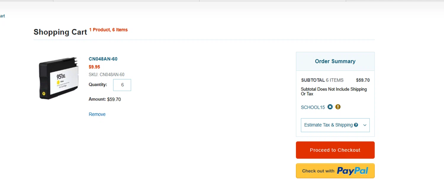 Inkjetsuperstore.com promo code screenshot showing code SCHOOL15 applied at Inkjetsuperstore.com checkout page. Uploaded by SimplyCodes community member shooou on Sep 25, 2025