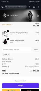 Ink Poisoning Apparel coupon verification screenshot
