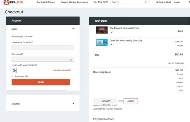Inkydeals checkout page showing Inkydeals discount code box | Screenshot taken by SimplyCodes community member on Jul 18, 2025