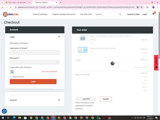 Inkydeals checkout page showing Inkydeals discount code box | Screenshot taken by SimplyCodes community member on May 21, 2025
